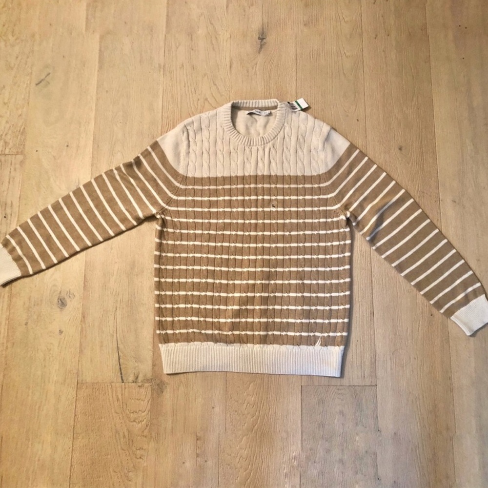 NAUTICA Men’s Striped cable front sweater